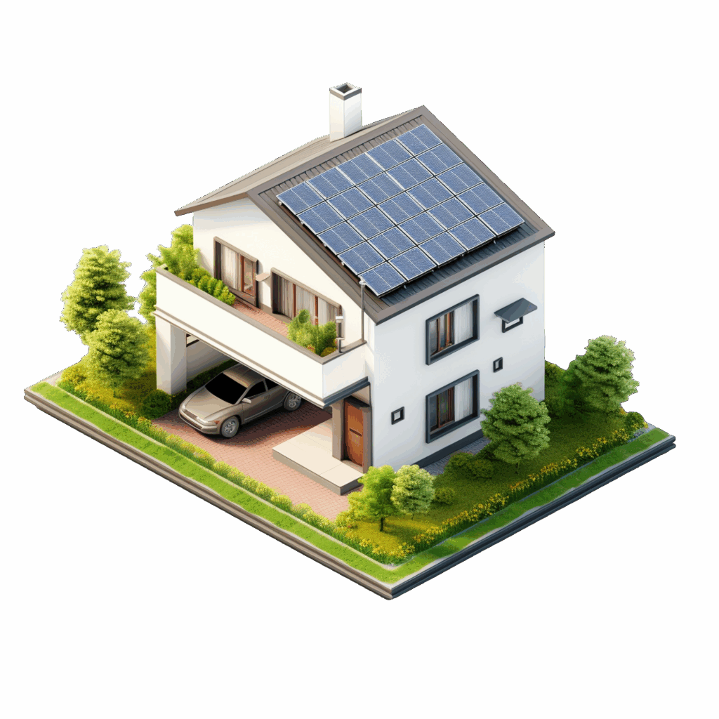 Modern house with rooftop solar panels in Kerala, surrounded by greenery, showcasing sustainable residential solar energy solutions