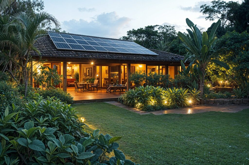 Residential rooftop solar panels installed on a modern home